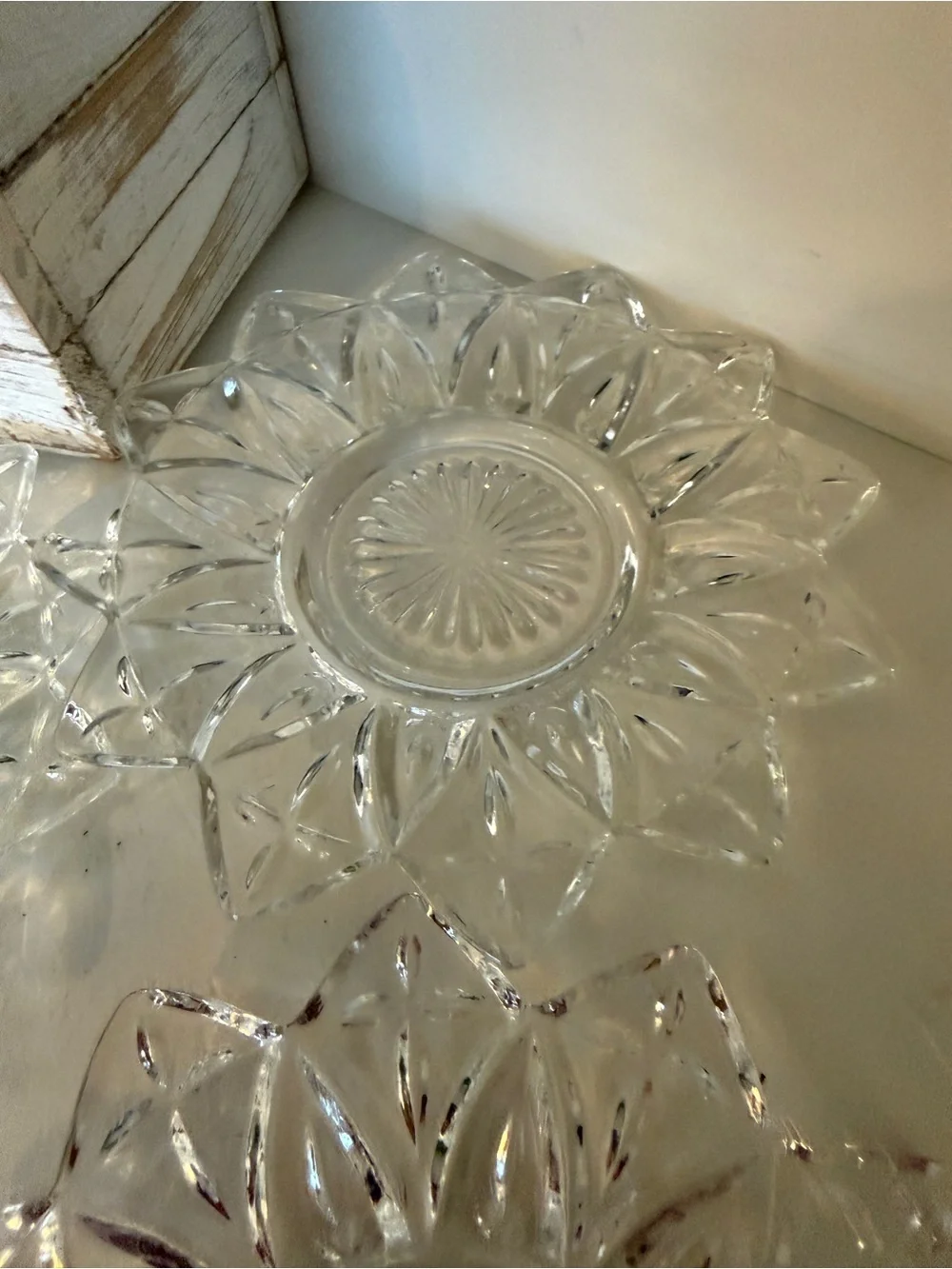 Vintage Clear Glass Flower Trinket Dishes Candle Holders Set of 4